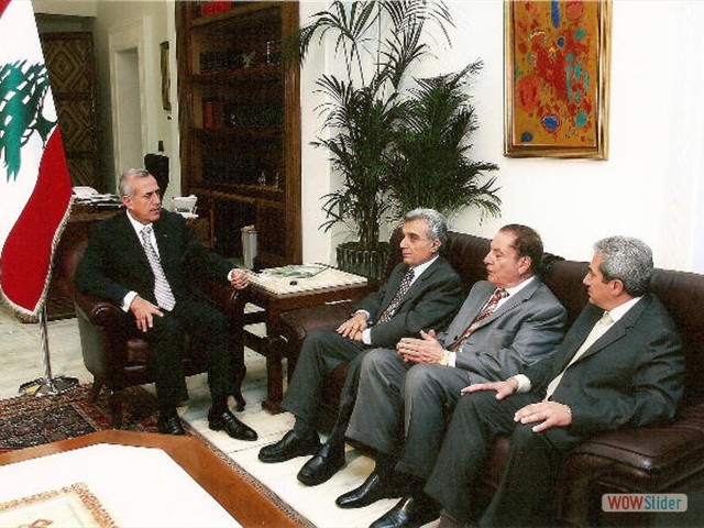ALF delegation of Chahine, Fawaz and Mahfound congratulating Lebanese President Michel Suleiman on his election