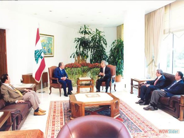 ALF Delegation with Pres. Lahoud-Lt to Rt Moustapha Nasser, Tony Mahfoud & Dr Sam ElHage
